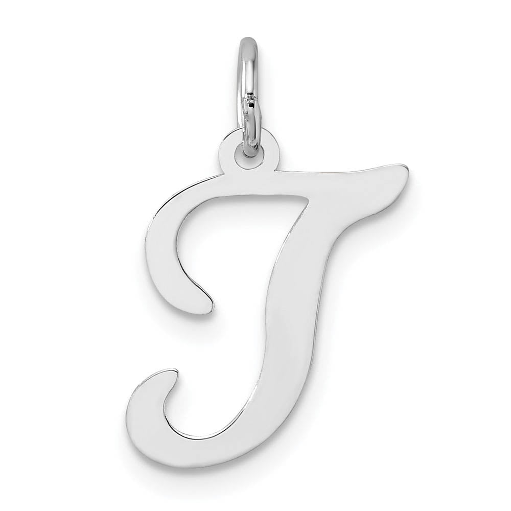 14k White Gold, Sophia Collection, Small Script Initial T Pendant, Item P10437-T by The Black Bow Jewelry Co.