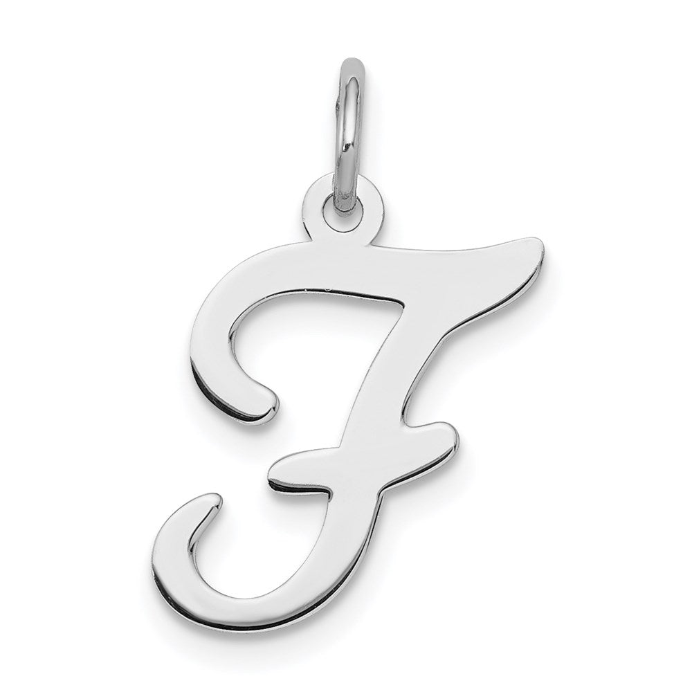 Sterling Silver, Sophia Collection, Small Script Initial F Pendant, Item P10438-F by The Black Bow Jewelry Co.