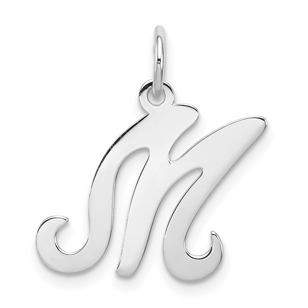 Sterling Silver, Sophia Collection, Small Script Initial M Pendant, Item P10438-M by The Black Bow Jewelry Co.