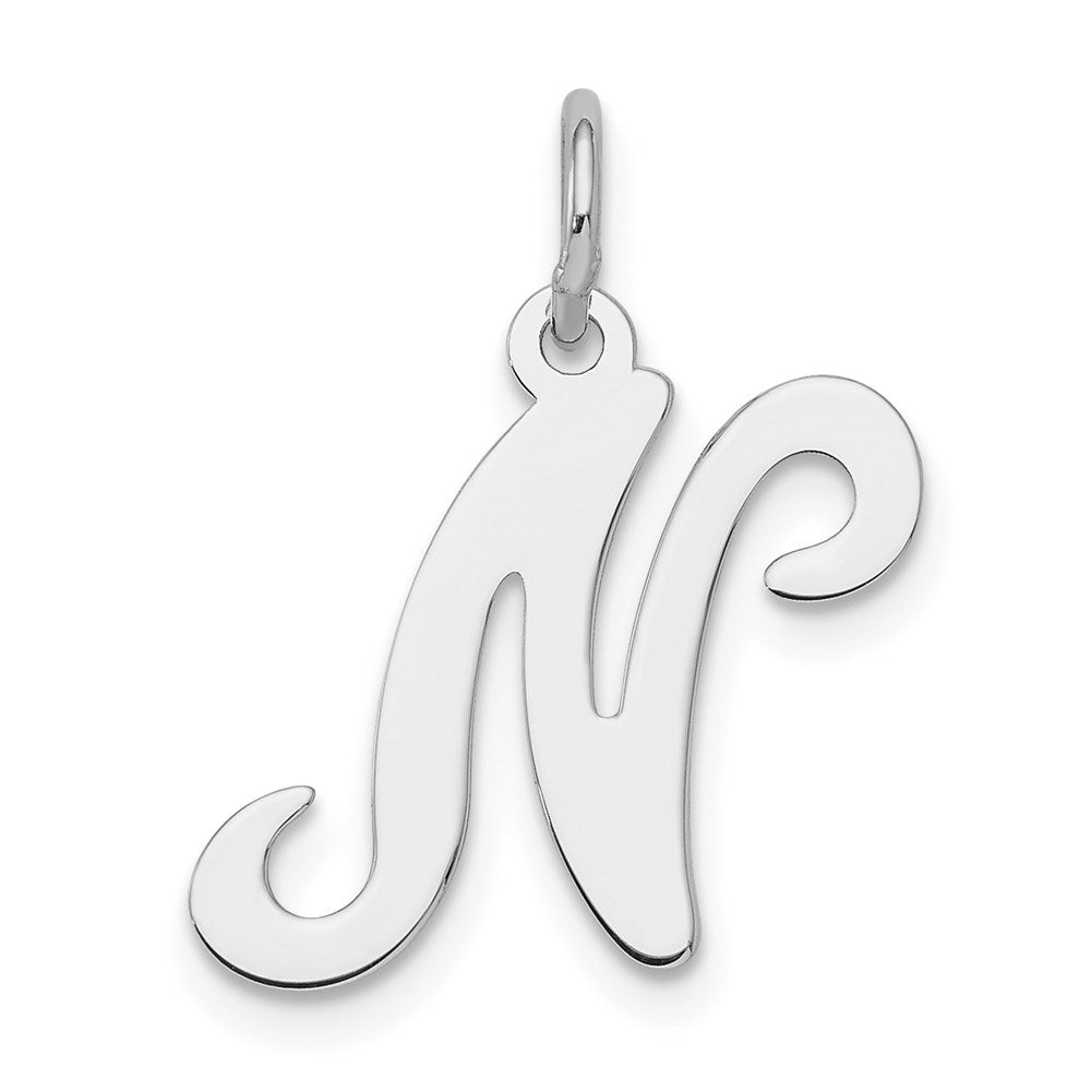 Sterling Silver, Sophia Collection, Small Script Initial N Pendant, Item P10438-N by The Black Bow Jewelry Co.