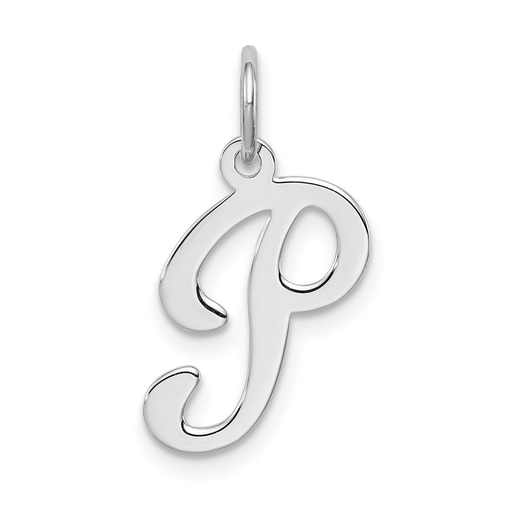 Sterling Silver, Sophia Collection, Small Script Initial P Pendant, Item P10438-P by The Black Bow Jewelry Co.