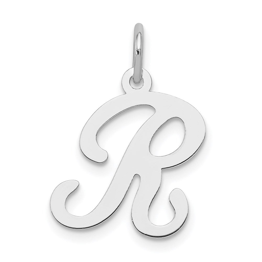 Sterling Silver, Sophia Collection, Small Script Initial R Pendant, Item P10438-R by The Black Bow Jewelry Co.
