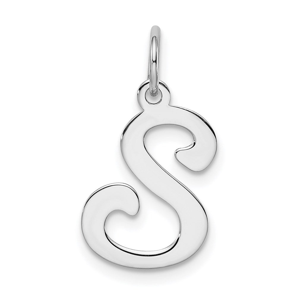 Sterling Silver, Sophia Collection, Small Script Initial S Pendant, Item P10438-S by The Black Bow Jewelry Co.
