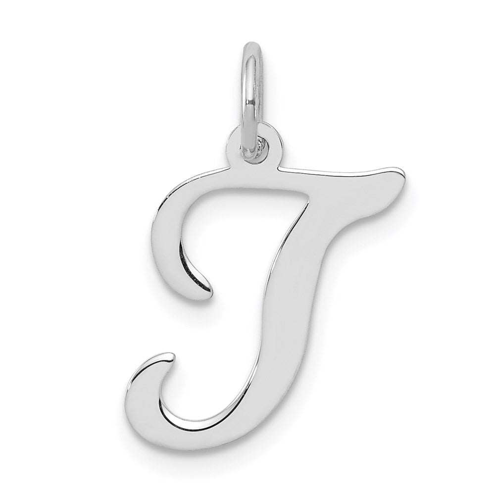 Sterling Silver, Sophia Collection, Small Script Initial T Pendant, Item P10438-T by The Black Bow Jewelry Co.