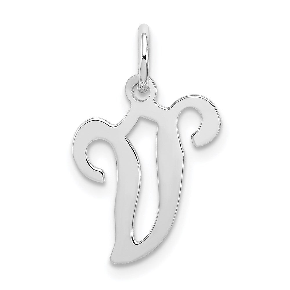 Sterling Silver, Sophia Collection, Small Script Initial V Pendant, Item P10438-V by The Black Bow Jewelry Co.