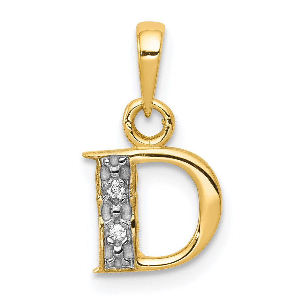 The Chloe Mini Diamond Accent initial D Pendant in 14k Yellow Gold, Item P10440-D by The Black Bow Jewelry Co.