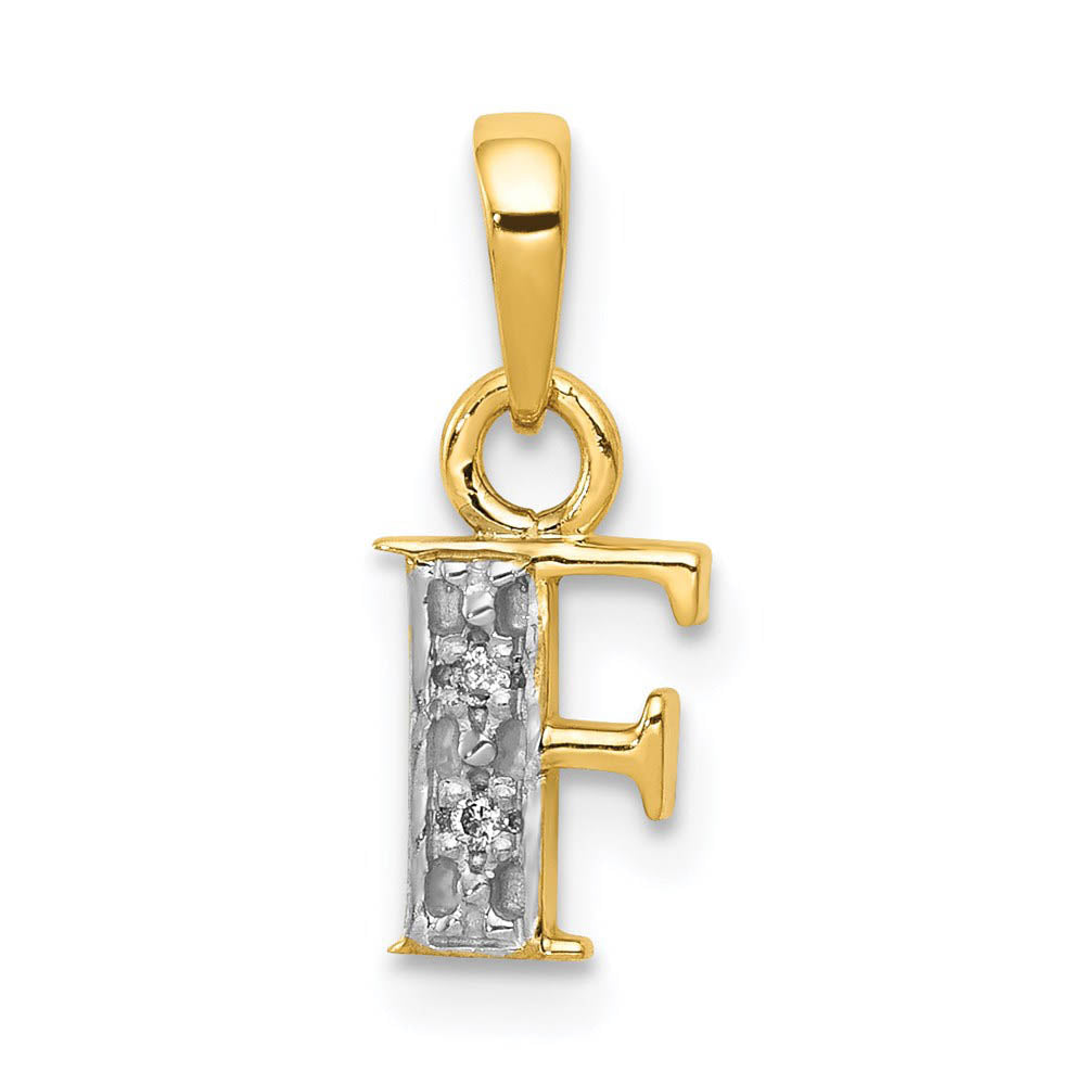 The Chloe Mini Diamond Accent initial F Pendant in 14k Yellow Gold, Item P10440-F by The Black Bow Jewelry Co.