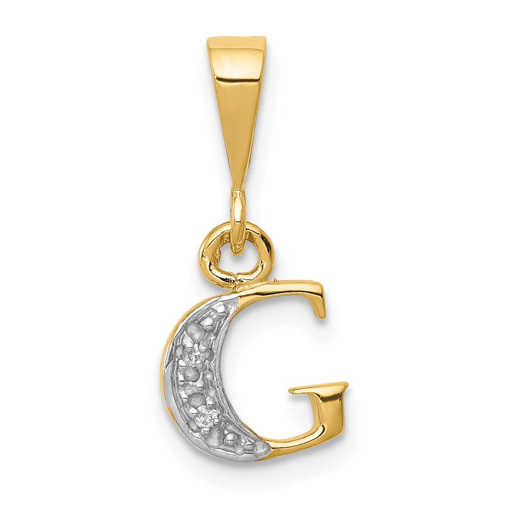 The Chloe Mini Diamond Accent initial G Pendant in 14k Yellow Gold, Item P10440-G by The Black Bow Jewelry Co.