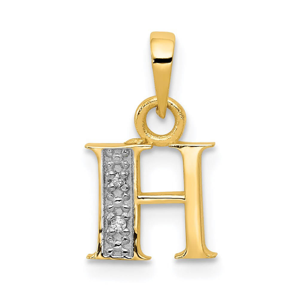 The Chloe Mini Diamond Accent initial H Pendant in 14k Yellow Gold, Item P10440-H by The Black Bow Jewelry Co.