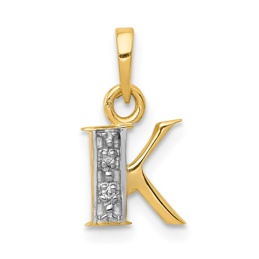 The Chloe Mini Diamond Accent initial K Pendant in 14k Yellow Gold, Item P10440-K by The Black Bow Jewelry Co.