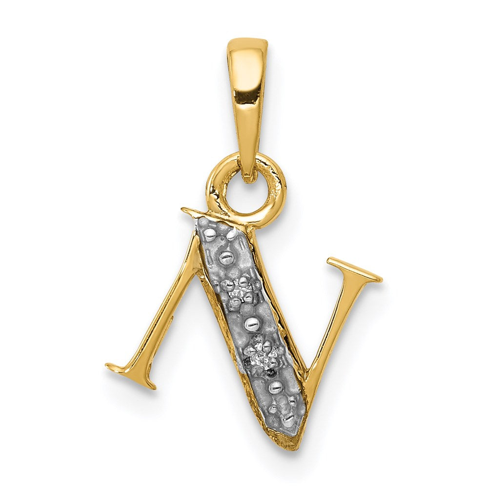 The Chloe Mini Diamond Accent initial N Pendant in 14k Yellow Gold, Item P10440-N by The Black Bow Jewelry Co.