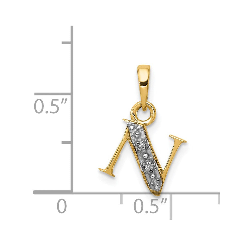Alternate view of the The Chloe Mini Diamond Accent initial N Pendant in 14k Yellow Gold by The Black Bow Jewelry Co.