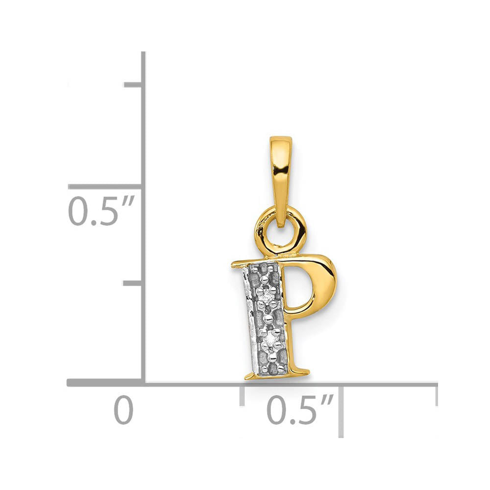 Alternate view of the The Chloe Mini Diamond Accent initial P Pendant in 14k Yellow Gold by The Black Bow Jewelry Co.