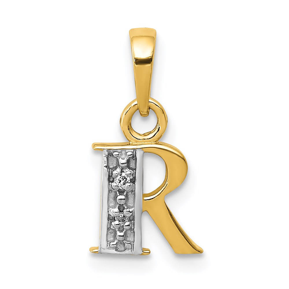 The Chloe Mini Diamond Accent initial R Pendant in 14k Yellow Gold, Item P10440-R by The Black Bow Jewelry Co.
