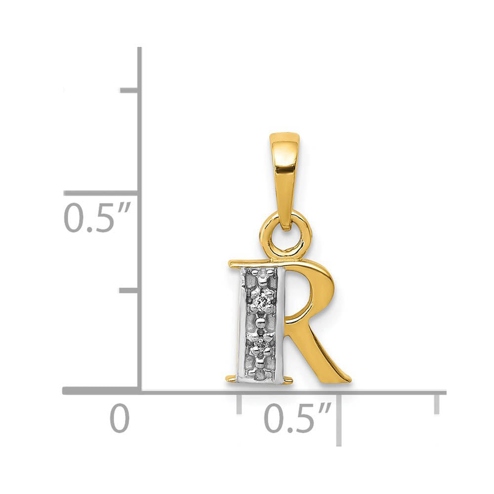 Alternate view of the The Chloe Mini Diamond Accent initial R Pendant in 14k Yellow Gold by The Black Bow Jewelry Co.