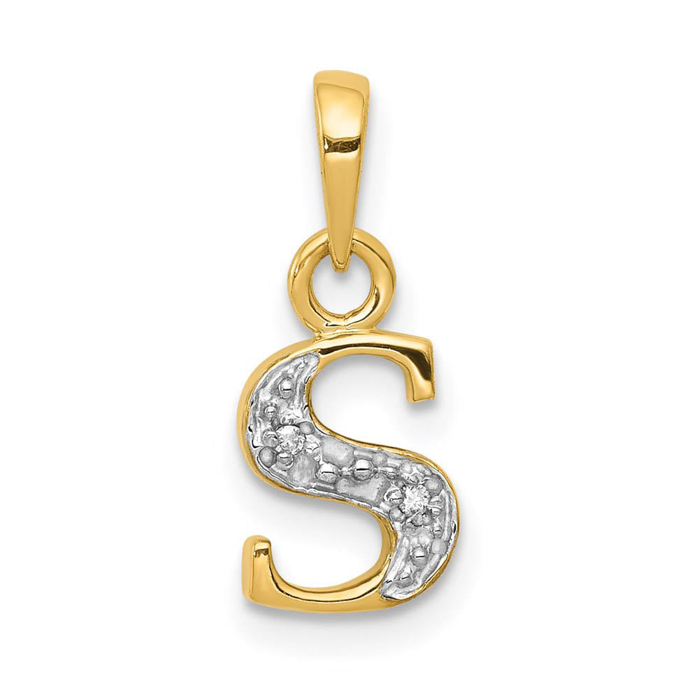 The Chloe Mini Diamond Accent initial S Pendant in 14k Yellow Gold, Item P10440-S by The Black Bow Jewelry Co.
