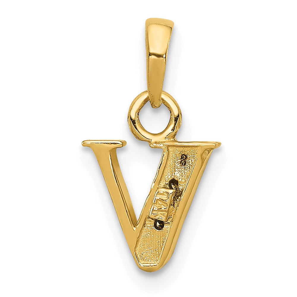 Alternate view of the The Chloe Mini Diamond Accent initial V Pendant in 14k Yellow Gold by The Black Bow Jewelry Co.