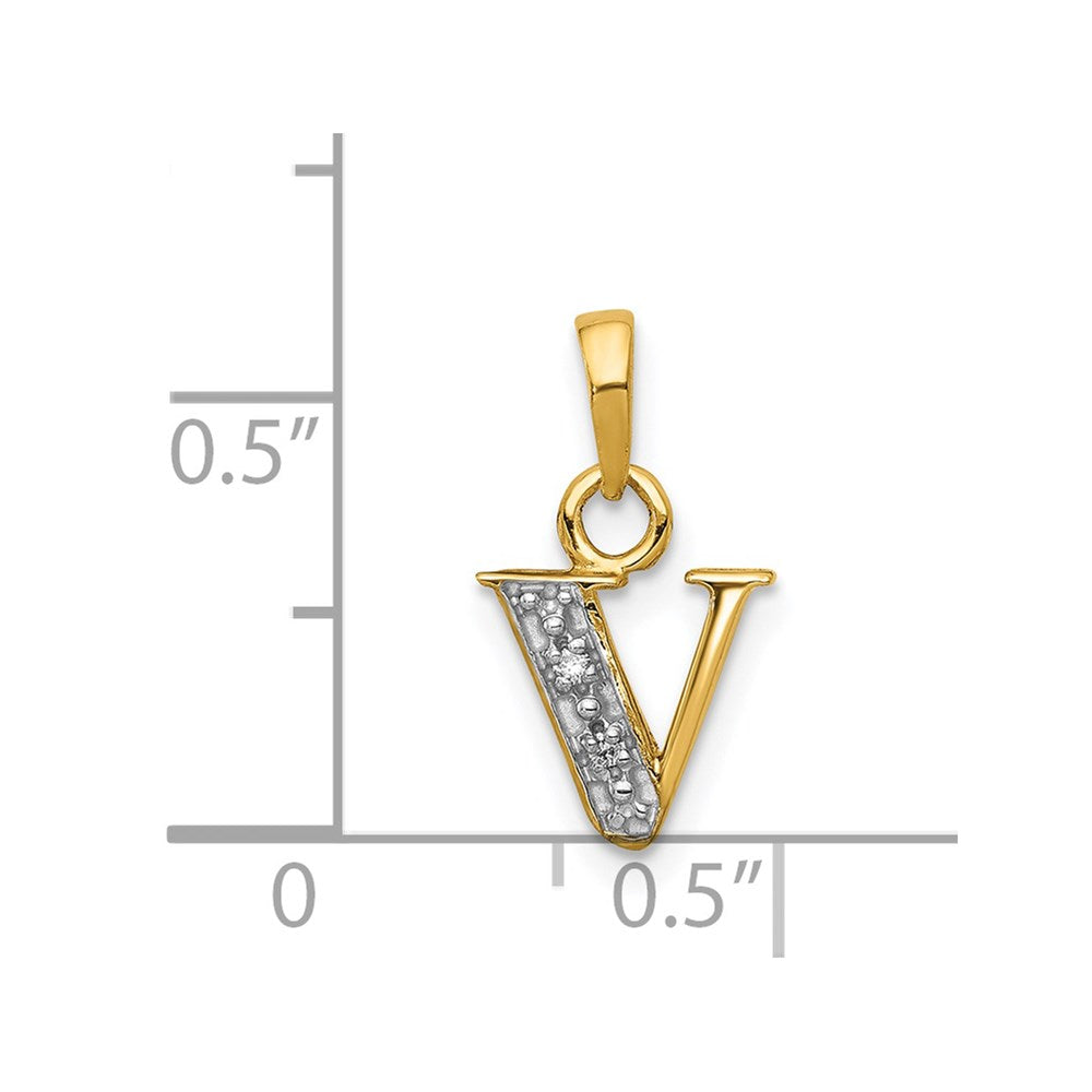 Alternate view of the The Chloe Mini Diamond Accent initial V Pendant in 14k Yellow Gold by The Black Bow Jewelry Co.