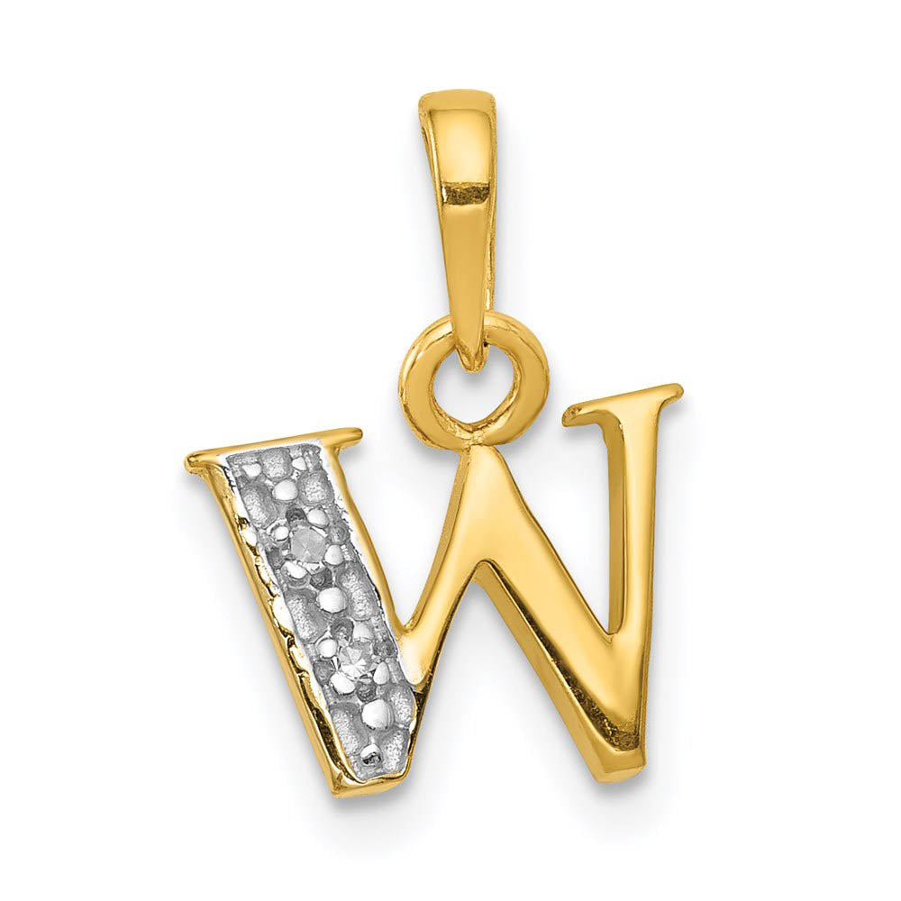 The Chloe Mini Diamond Accent initial W Pendant in 14k Yellow Gold, Item P10440-W by The Black Bow Jewelry Co.