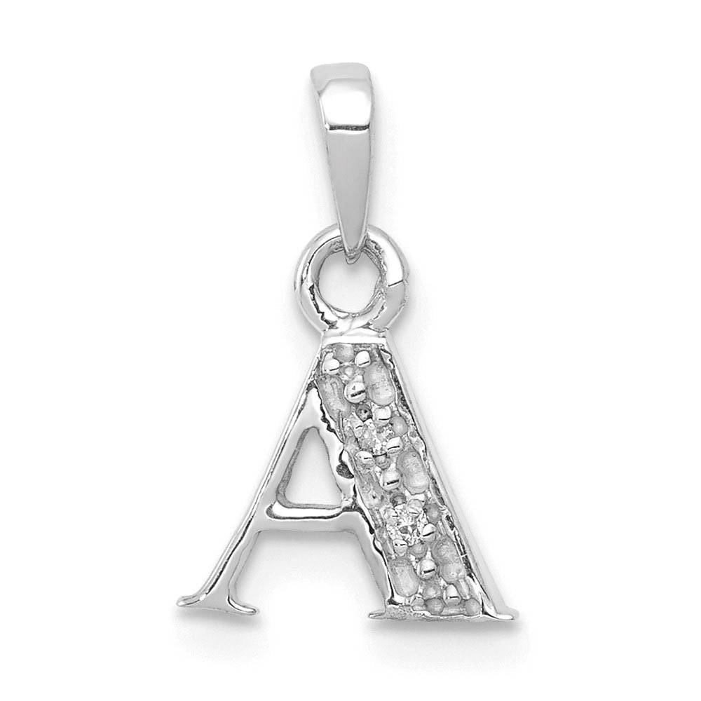 The Chloe Mini Diamond Accent Initial A Pendant in 14k White Gold, Item P10441-A by The Black Bow Jewelry Co.