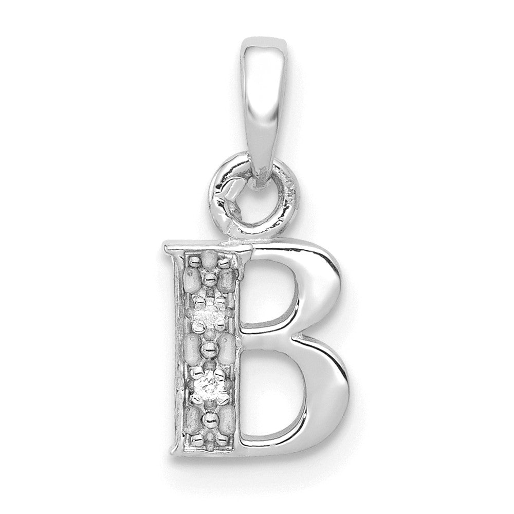 The Chloe Mini Diamond Accent Initial B Pendant in 14k White Gold, Item P10441-B by The Black Bow Jewelry Co.