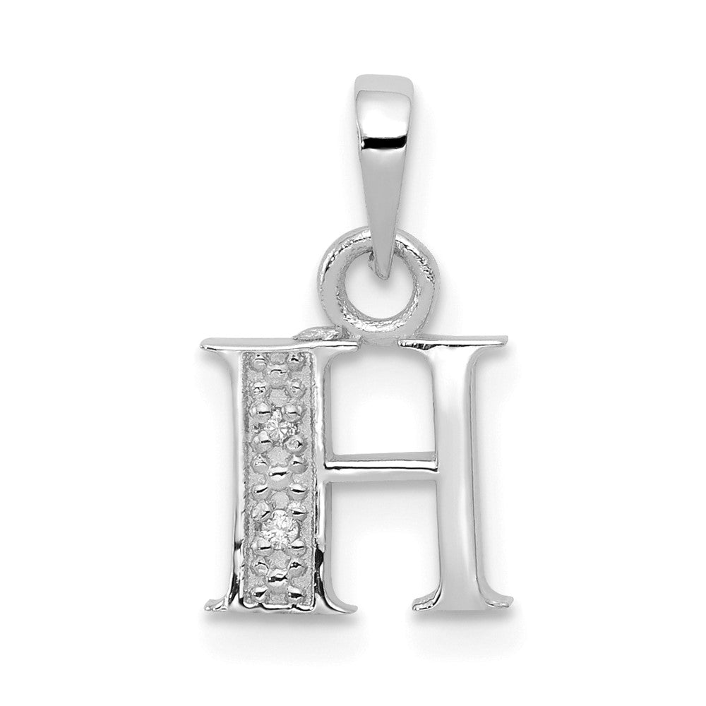 The Chloe Mini Diamond Accent Initial H Pendant in 14k White Gold, Item P10441-H by The Black Bow Jewelry Co.