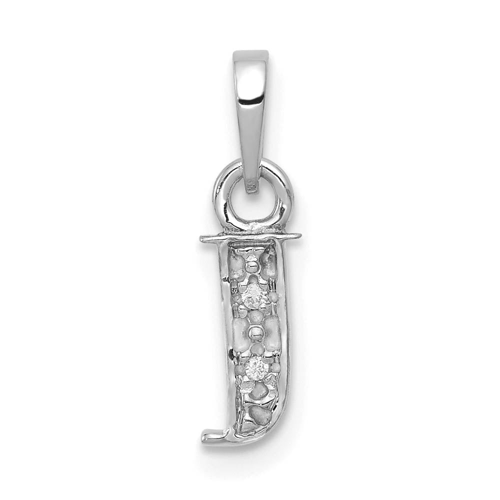 The Chloe Mini Diamond Accent Initial J Pendant in 14k White Gold, Item P10441-J by The Black Bow Jewelry Co.