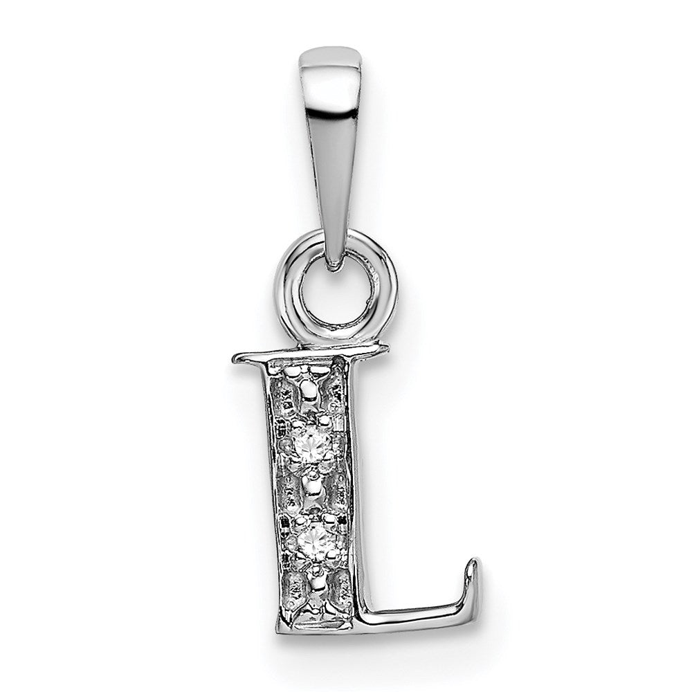 The Chloe Mini Diamond Accent Initial L Pendant in 14k White Gold, Item P10441-L by The Black Bow Jewelry Co.