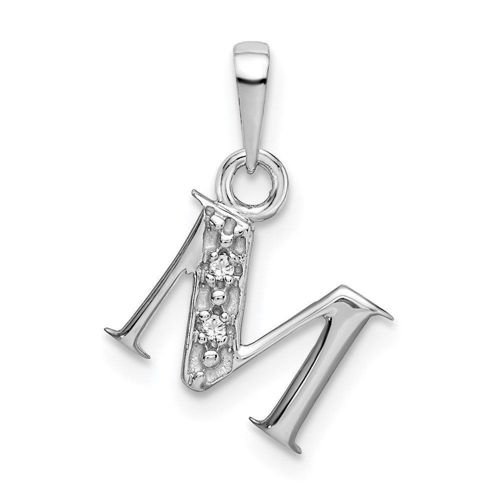 The Chloe Mini Diamond Accent Initial M Pendant in 14k White Gold, Item P10441-M by The Black Bow Jewelry Co.