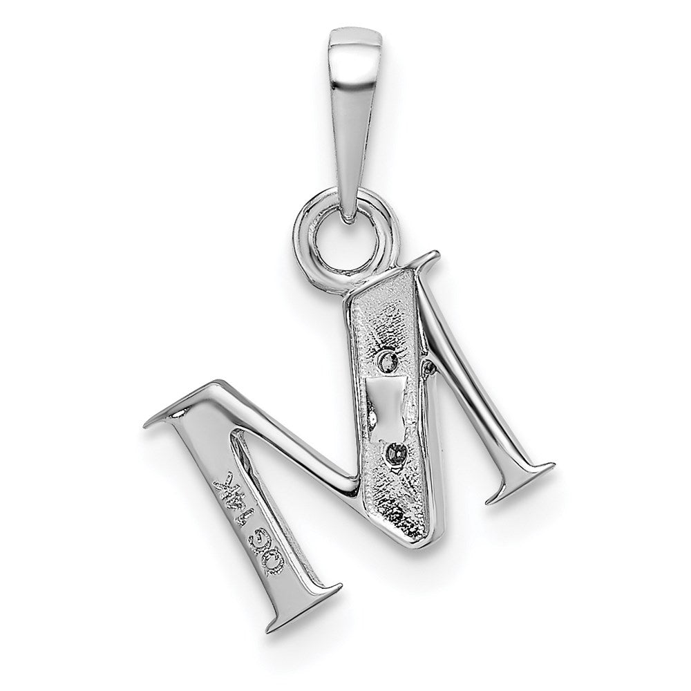 Alternate view of the The Chloe Mini Diamond Accent Initial M Pendant in 14k White Gold by The Black Bow Jewelry Co.