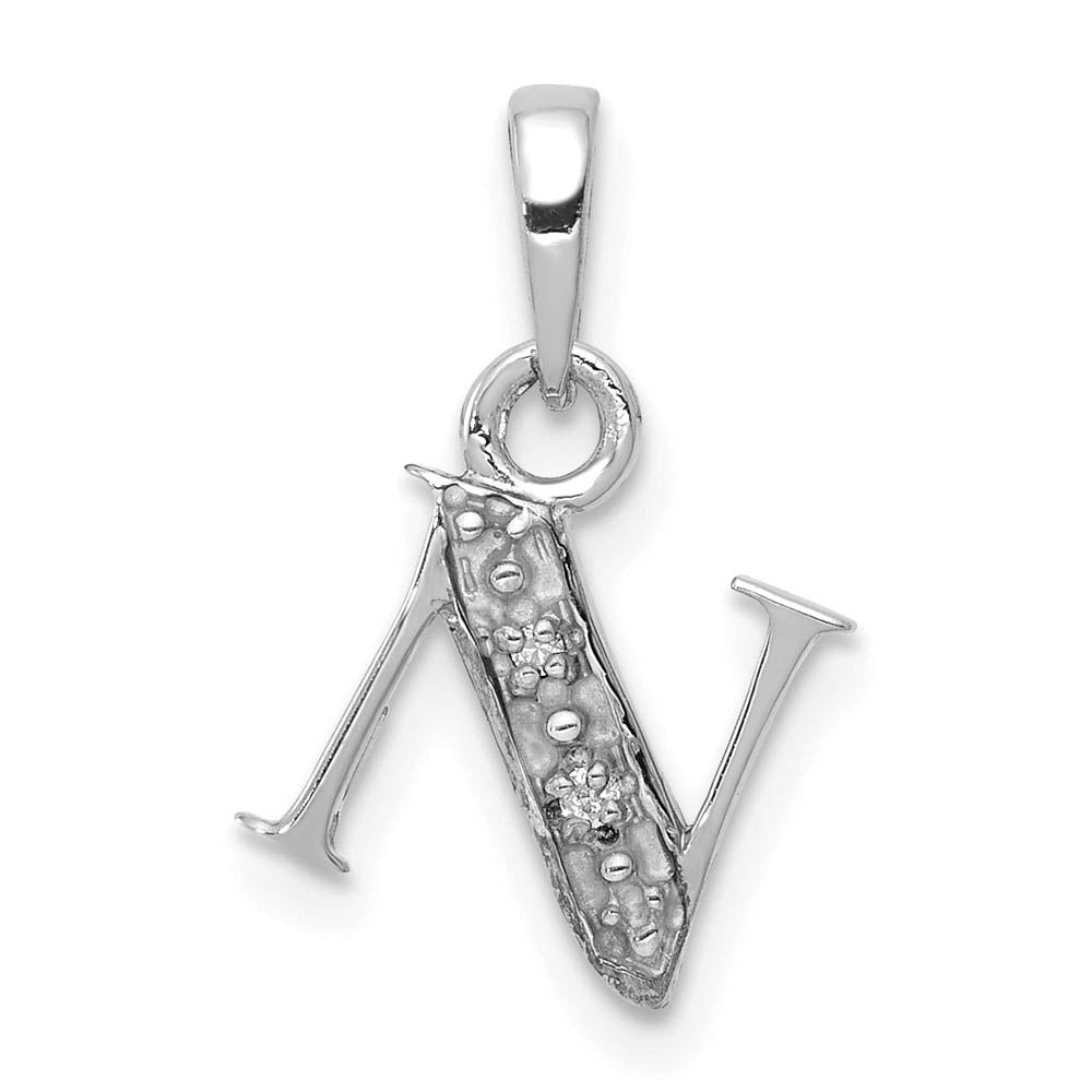 The Chloe Mini Diamond Accent Initial N Pendant in 14k White Gold, Item P10441-N by The Black Bow Jewelry Co.