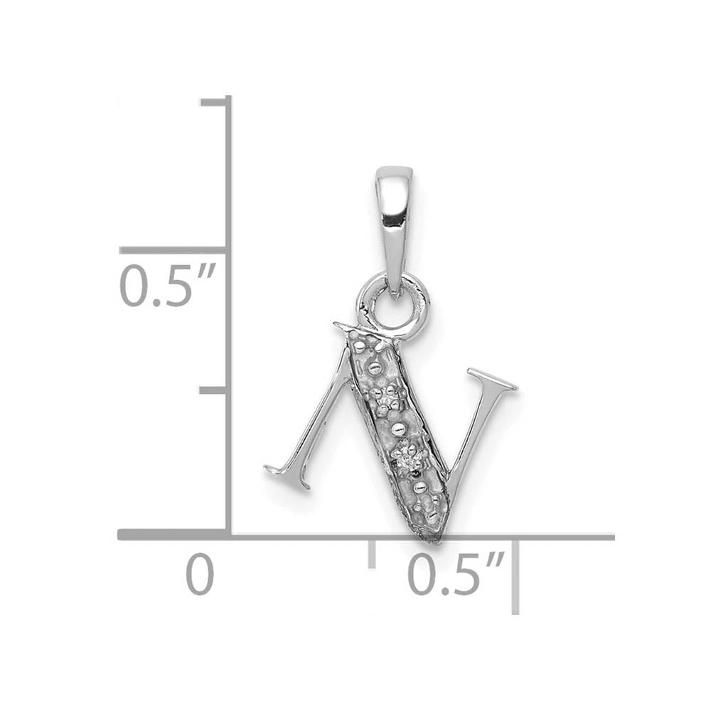 Alternate view of the The Chloe Mini Diamond Accent Initial N Pendant in 14k White Gold by The Black Bow Jewelry Co.
