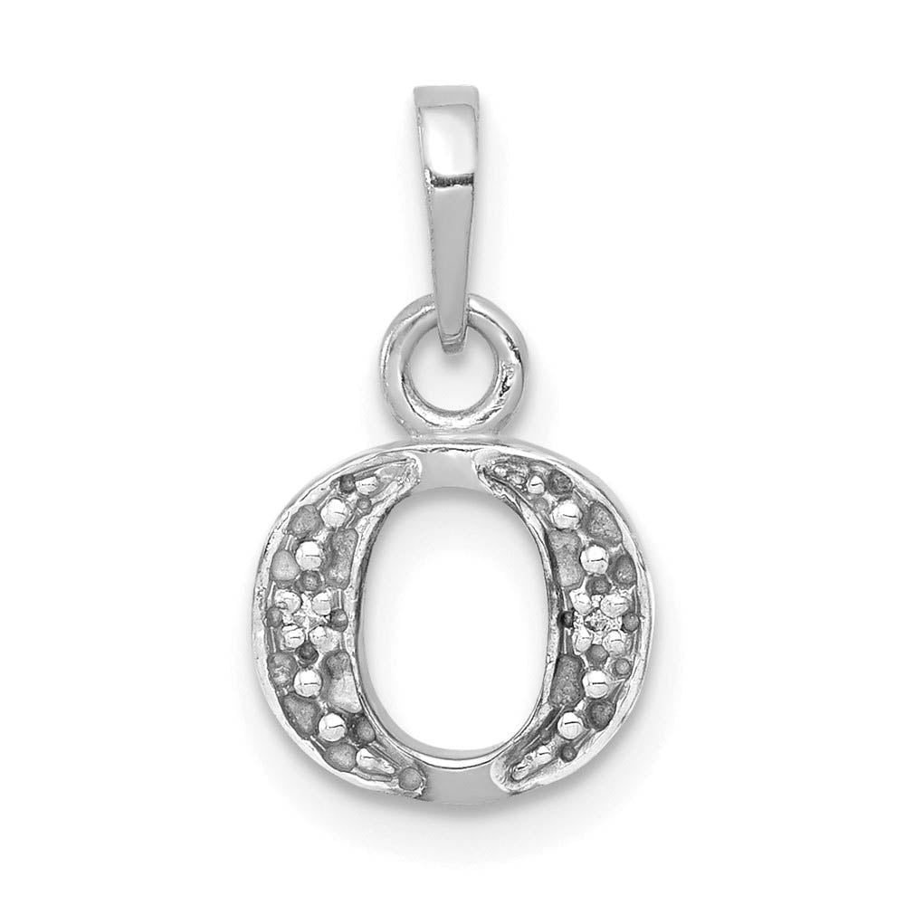 The Chloe Mini Diamond Accent Initial O Pendant in 14k White Gold, Item P10441-O by The Black Bow Jewelry Co.
