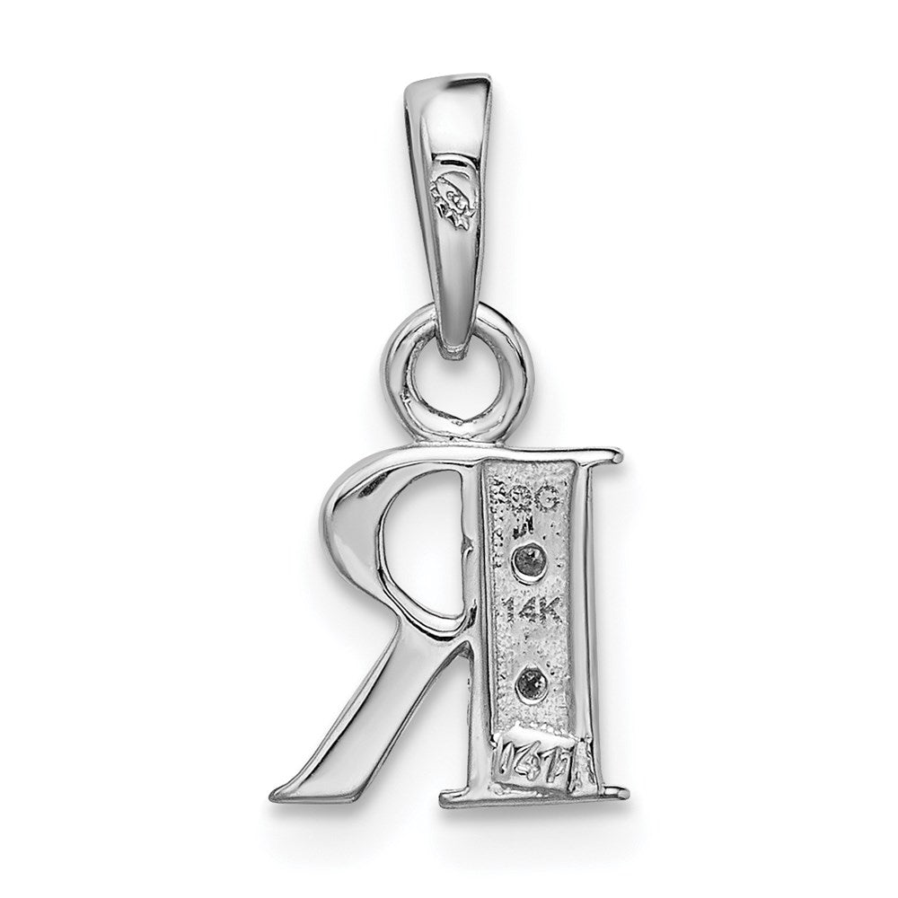 Alternate view of the The Chloe Mini Diamond Accent Initial R Pendant in 14k White Gold by The Black Bow Jewelry Co.