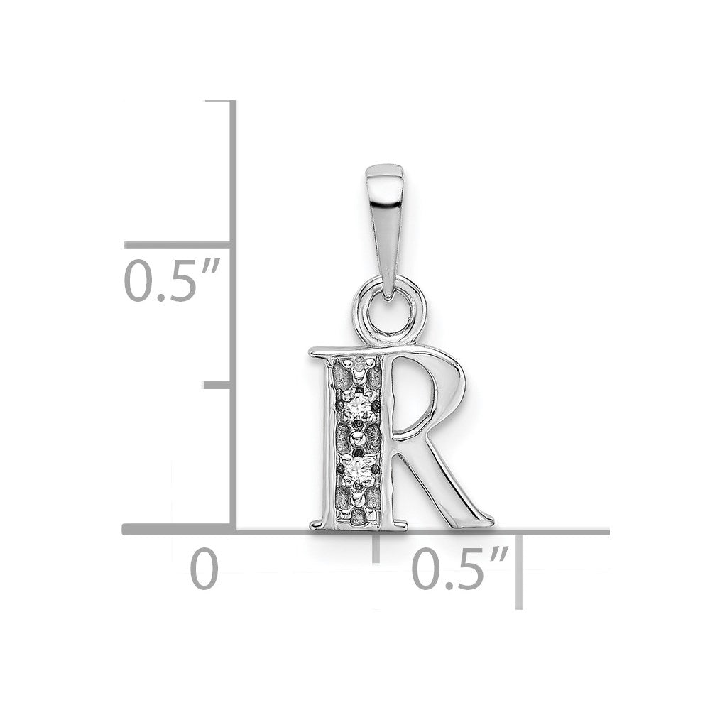 Alternate view of the The Chloe Mini Diamond Accent Initial R Pendant in 14k White Gold by The Black Bow Jewelry Co.