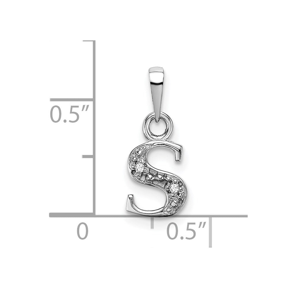 Alternate view of the The Chloe Mini Diamond Accent Initial S Pendant in 14k White Gold by The Black Bow Jewelry Co.