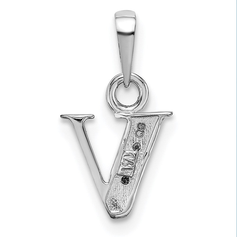 Alternate view of the The Chloe Mini Diamond Accent Initial V Pendant in 14k White Gold by The Black Bow Jewelry Co.