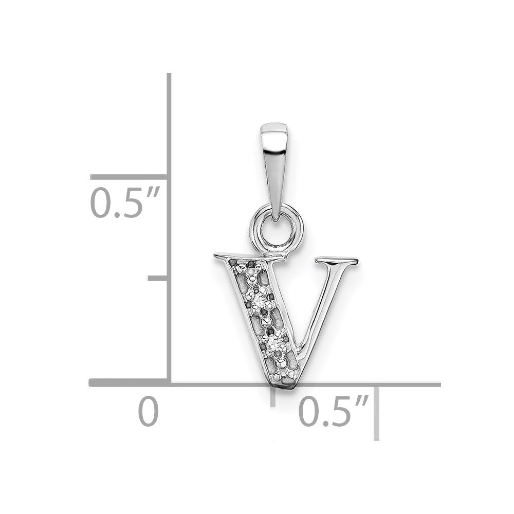Alternate view of the The Chloe Mini Diamond Accent Initial V Pendant in 14k White Gold by The Black Bow Jewelry Co.