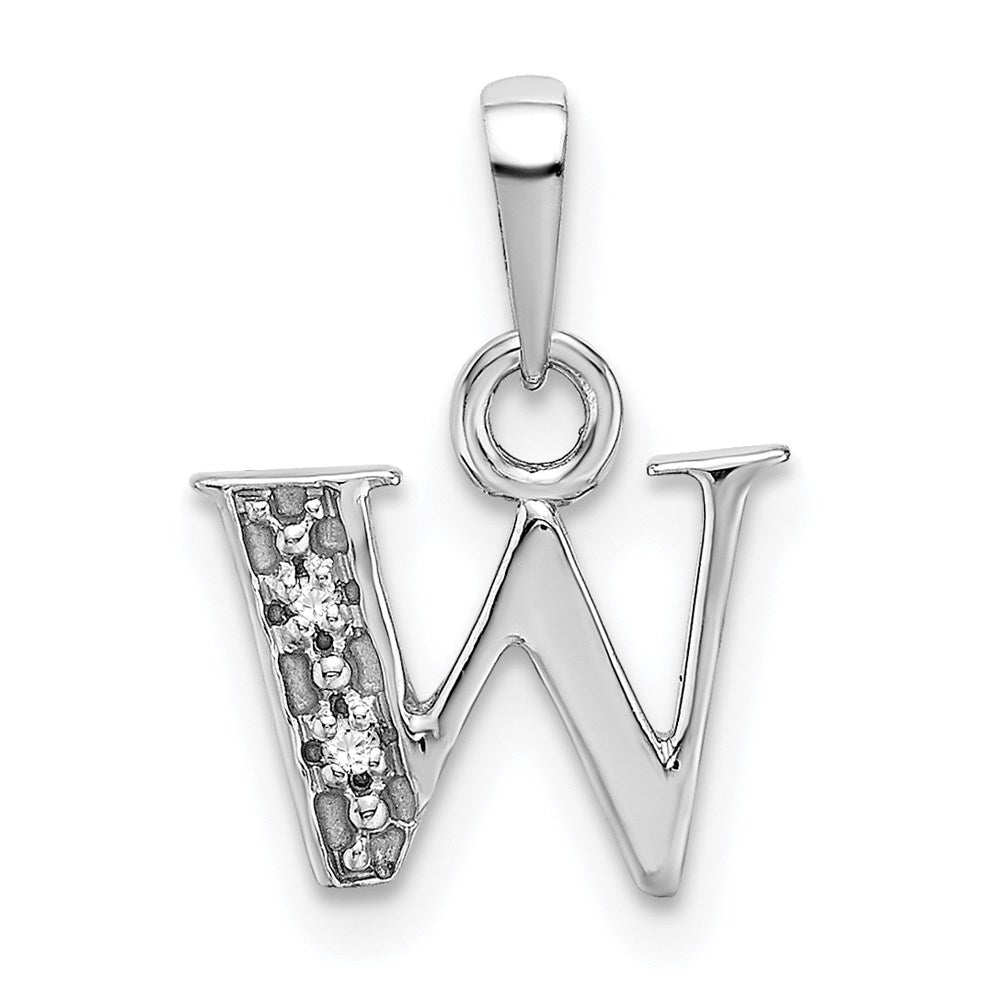 The Chloe Mini Diamond Accent Initial W Pendant in 14k White Gold, Item P10441-W by The Black Bow Jewelry Co.