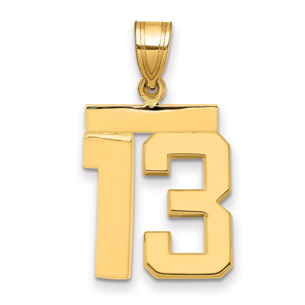 14k Yellow Gold, Athletic Collection Medium Polished Number 13 Pendant, Item P10444-13 by The Black Bow Jewelry Co.
