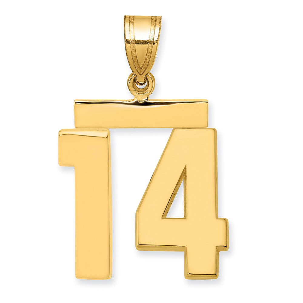 14k Yellow Gold, Athletic Collection Medium Polished Number 14 Pendant, Item P10444-14 by The Black Bow Jewelry Co.