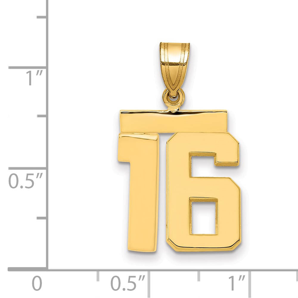 Alternate view of the 14k Yellow Gold, Athletic Collection Medium Polished Number 16 Pendant by The Black Bow Jewelry Co.