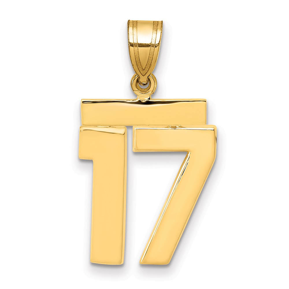 14k Yellow Gold, Athletic Collection Medium Polished Number 17 Pendant, Item P10444-17 by The Black Bow Jewelry Co.
