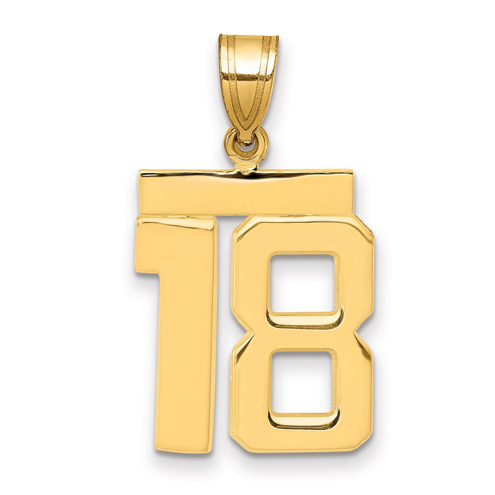 14k Yellow Gold, Athletic Collection Medium Polished Number 18 Pendant, Item P10444-18 by The Black Bow Jewelry Co.