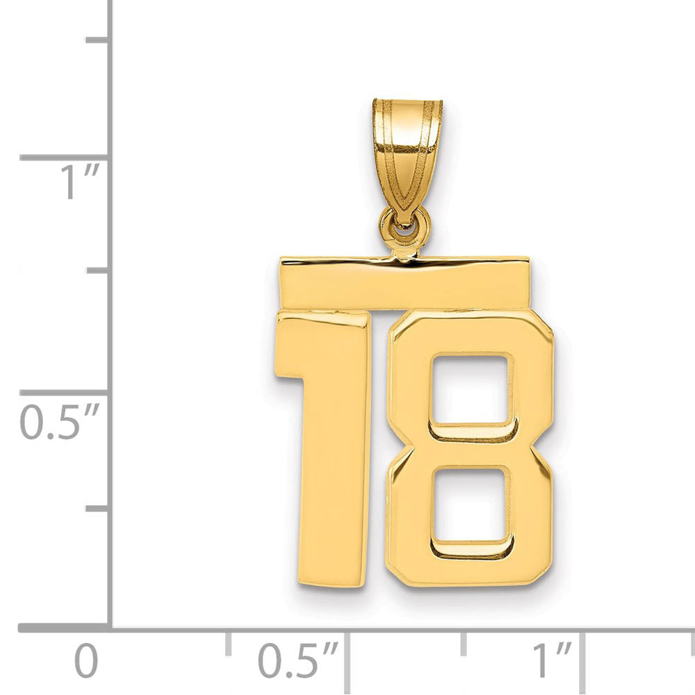 Alternate view of the 14k Yellow Gold, Athletic Collection Medium Polished Number 18 Pendant by The Black Bow Jewelry Co.