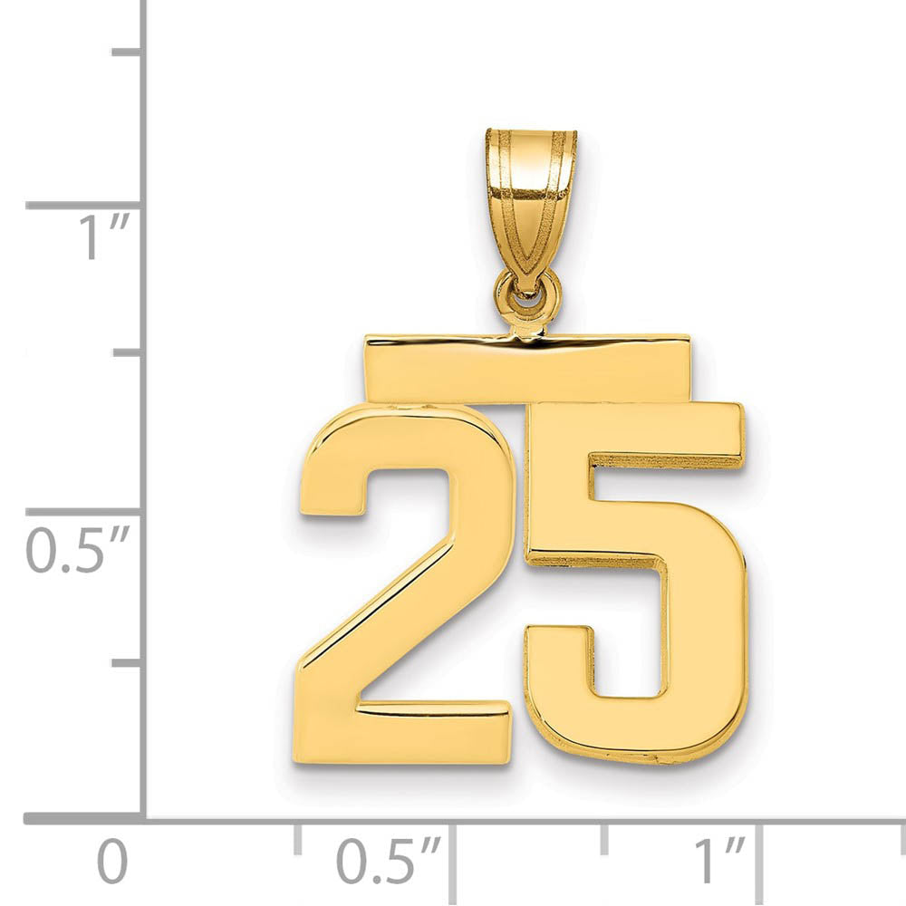 Alternate view of the 14k Yellow Gold, Athletic Collection Medium Polished Number 25 Pendant by The Black Bow Jewelry Co.