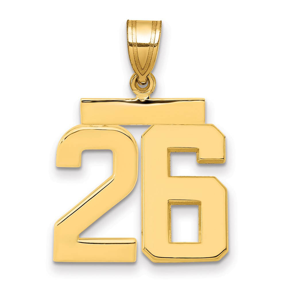14k Yellow Gold, Athletic Collection Medium Polished Number 26 Pendant, Item P10444-26 by The Black Bow Jewelry Co.