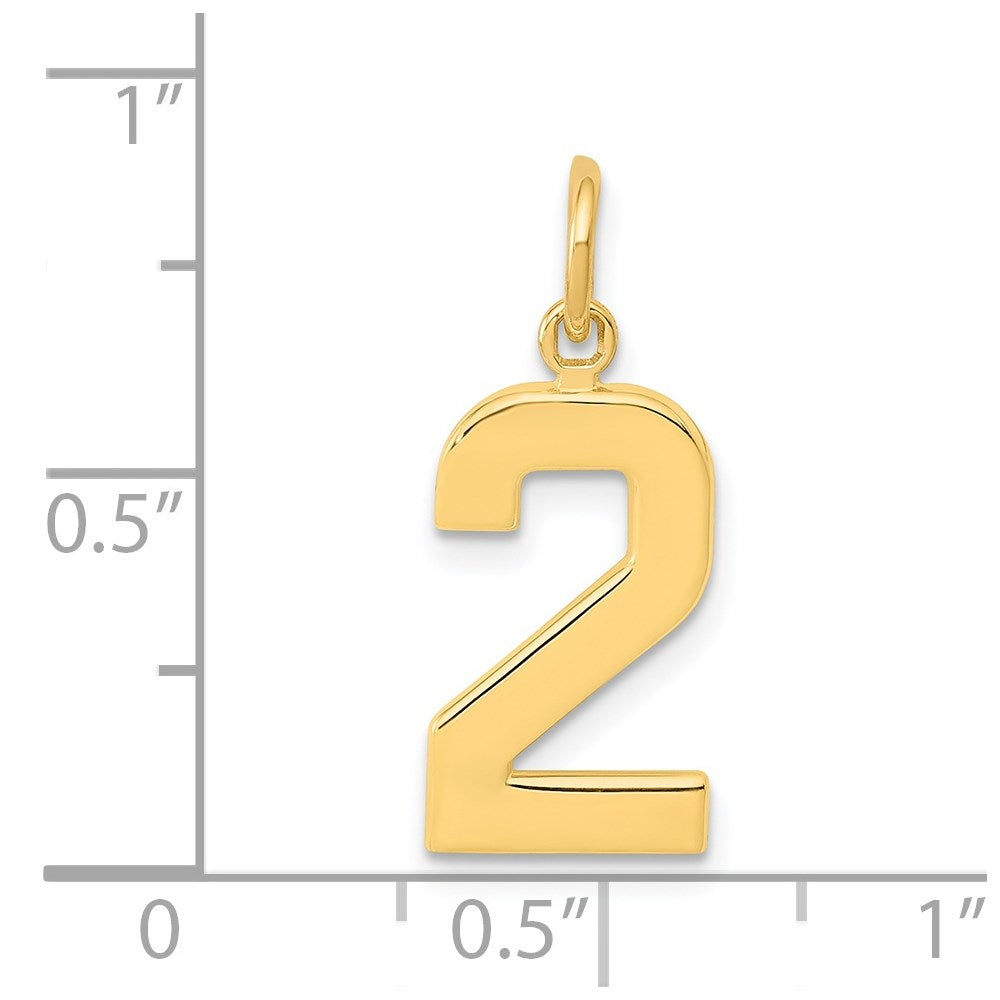Alternate view of the 14k Yellow Gold, Athletic Collection Medium Polished Number 2 Pendant by The Black Bow Jewelry Co.