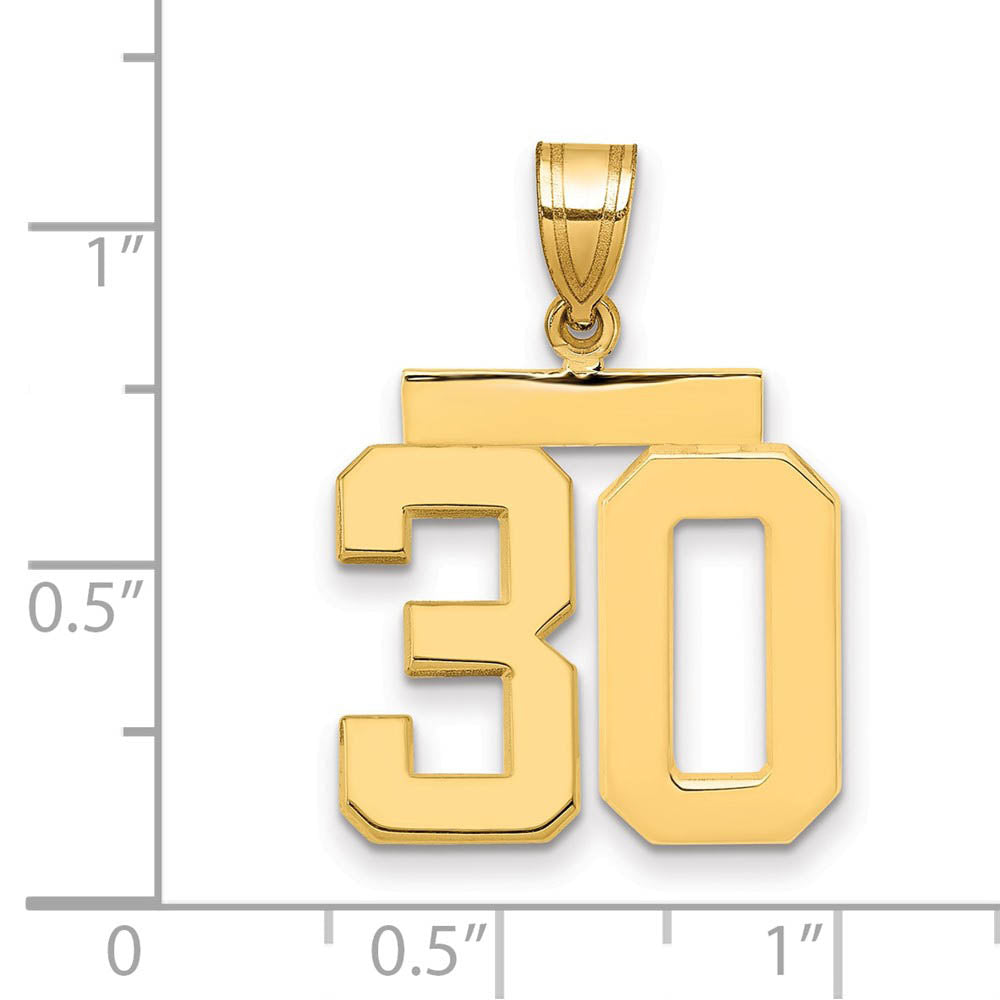 Alternate view of the 14k Yellow Gold, Athletic Collection Medium Polished Number 30 Pendant by The Black Bow Jewelry Co.