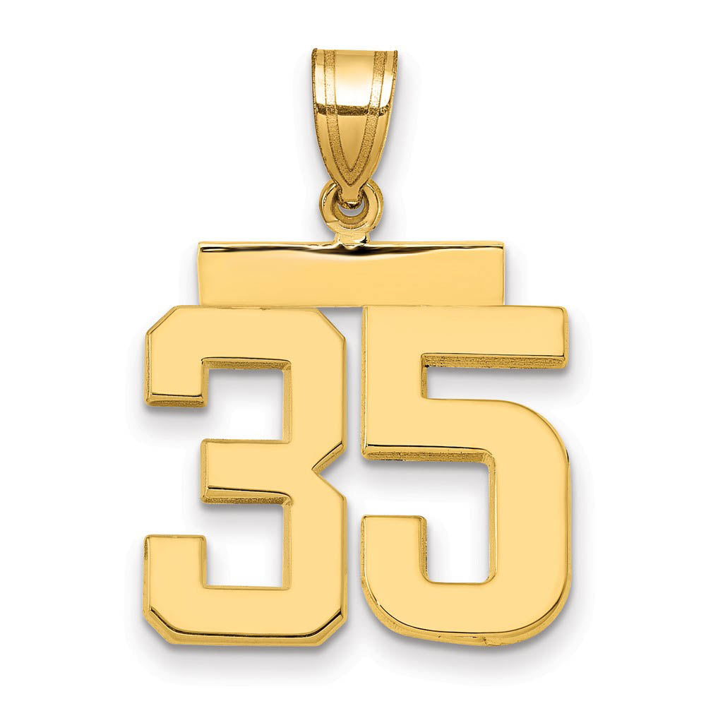 14k Yellow Gold, Athletic Collection Medium Polished Number 35 Pendant, Item P10444-35 by The Black Bow Jewelry Co.